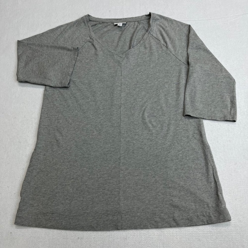 Pure Jill Women's M Gray 3/4 Sleeve Knit Tunic Top w Pockets V-Neck Lagenlook